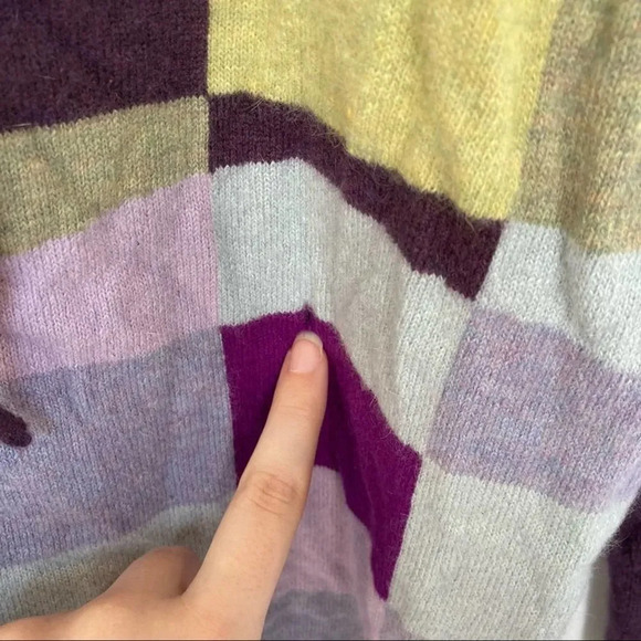 COUSIN JOHNNY Color Block Purple Wool Sweater Medium - Picture 4 of 5